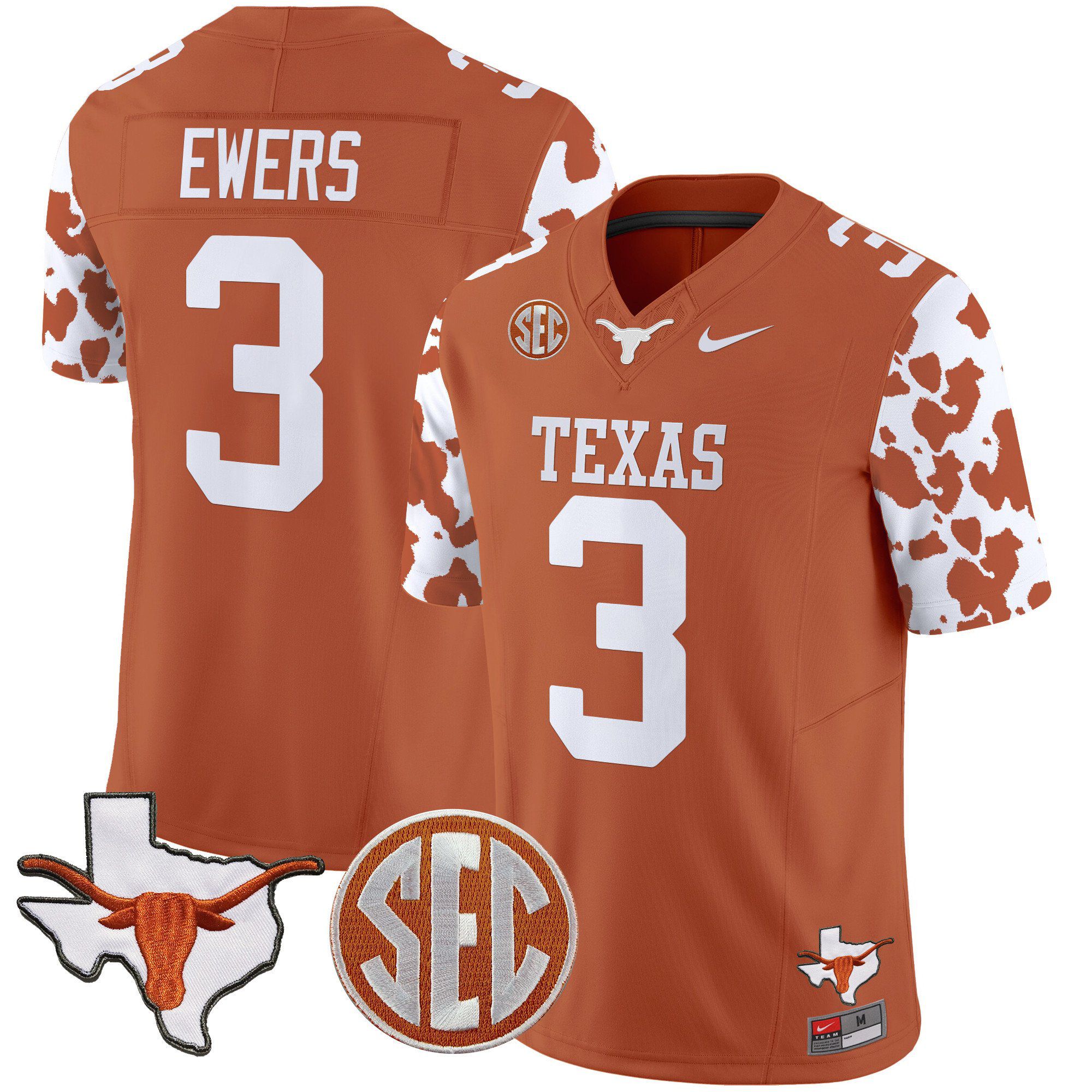 Men Texas Longhorns #3 Ewers Orange 2024 Nike Cow Spots Vapor Limited NCAA Jersey->indianapolis colts->NFL Jersey